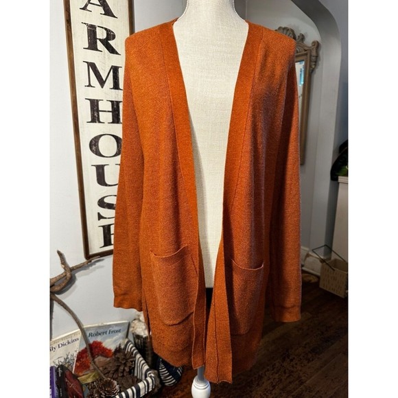 Cyrus Open Front Extra Long Pockets Cardigan Rust Brown Classic Knit medium - Picture 10 of 15